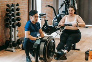 a lady with an instructor for weight loss exercises